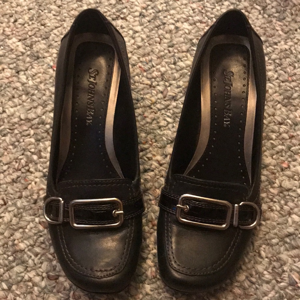 Black  leather wedge St John’s Bay shoes